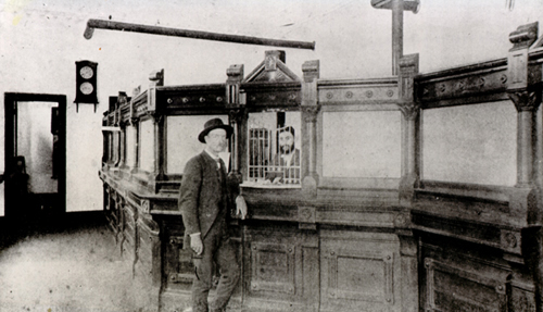 Interior of bank at College and Mountain