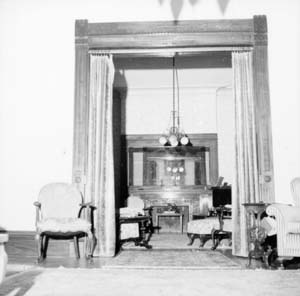 Looking west from living room to music room